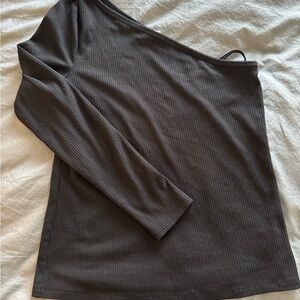 One-Shoulder Ribbed Top - Black